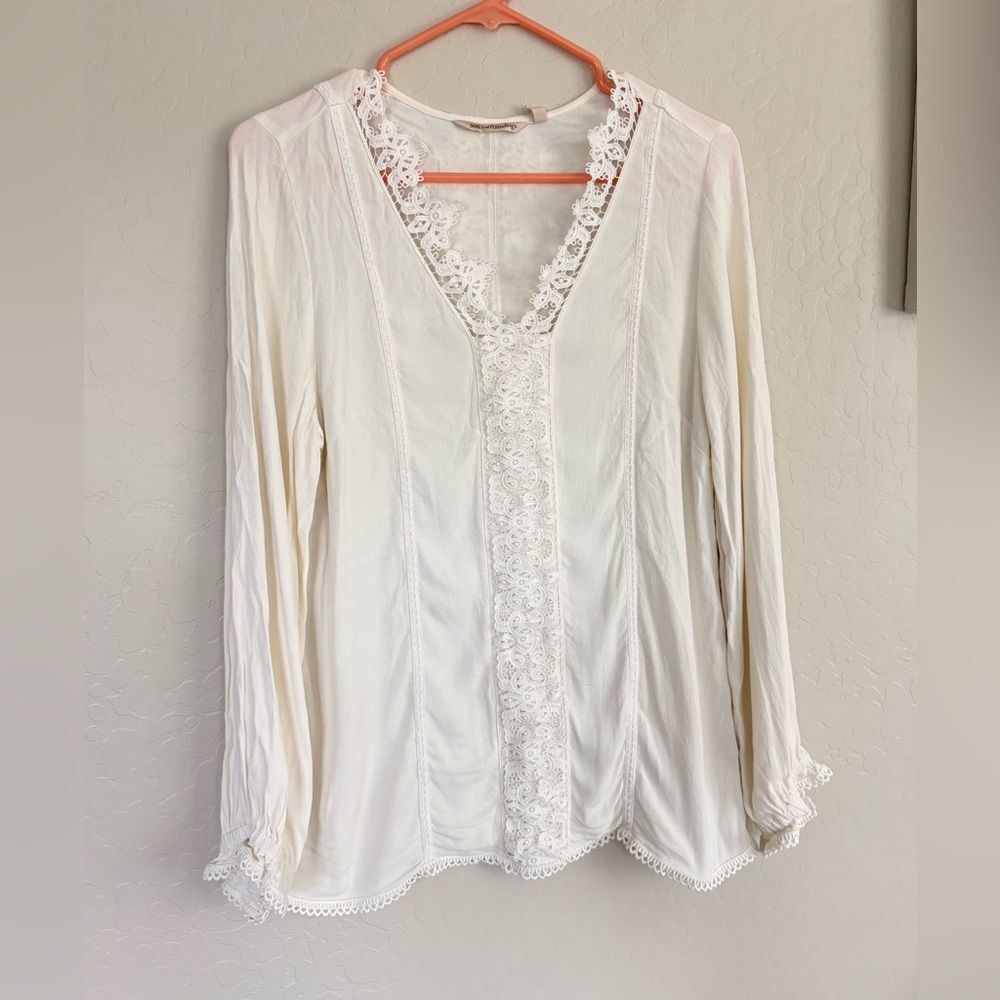 Soft Surroundings White Lace Boho Blouse Women’s Medium Long Sleeve Top
